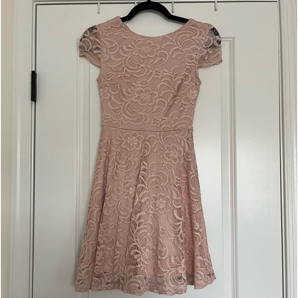 B Darlin Pink Lace Tie Back Dress